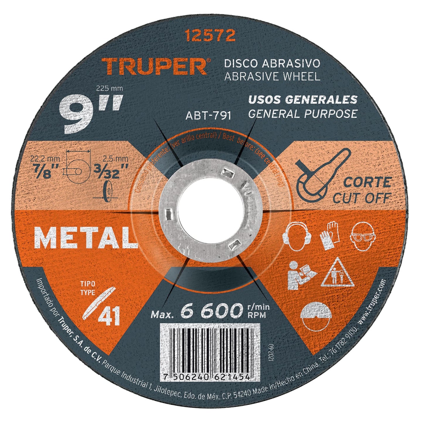 ABT-791 Disco de 9" para corte de metal, tipo 41, Truper