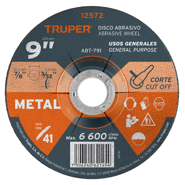 ABT-791 Disco de 9" para corte de metal, tipo 41, Truper