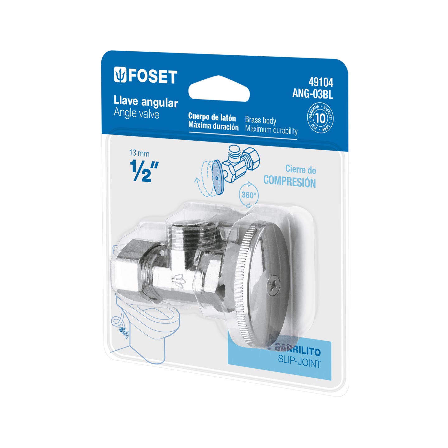 ANG-03BL Llave angular  1/2", multivuelta, barrilito, blíster, FOSET