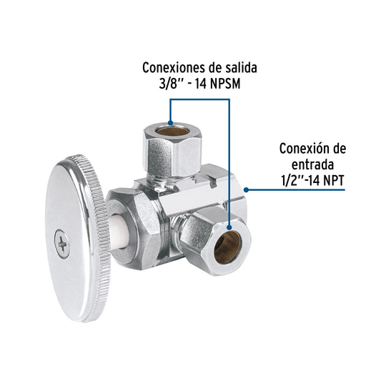 Llave Ángulo Doble Foset ANG-13 Latón 1/2" NPT x 3/8" | Barrilito