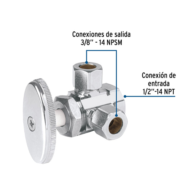 Llave Ángulo Doble Foset ANG-13 Latón 1/2" NPT x 3/8" | Barrilito