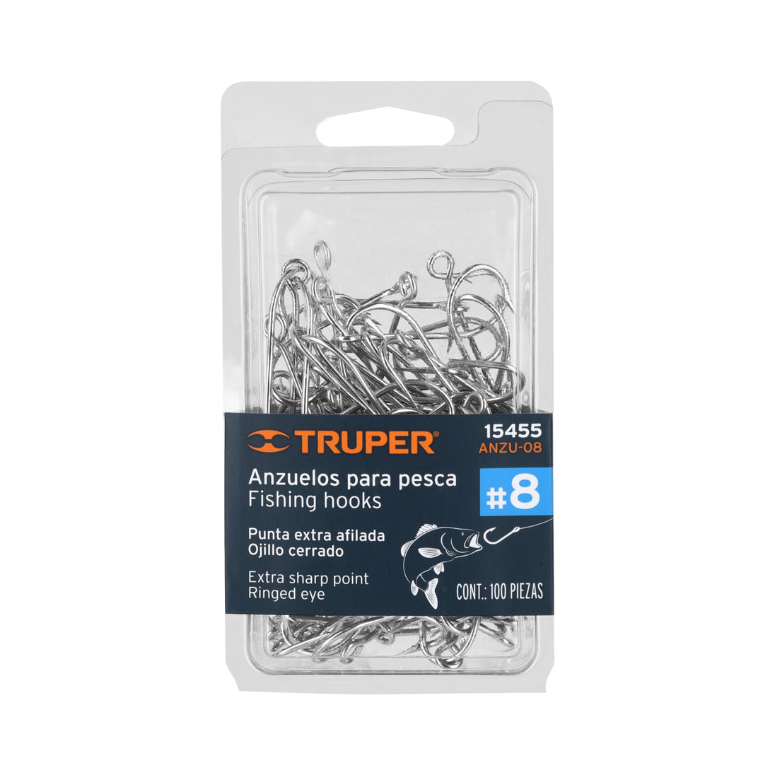 ANZU-08 Blíster con 100 anzuelos para pesca # 8, Truper