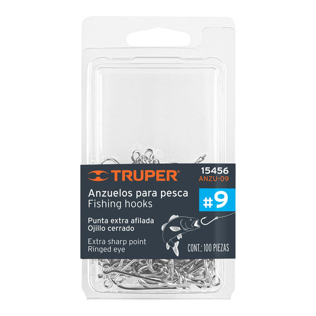ANZU-09 Blíster con 100 anzuelos para pesca # 9, Truper