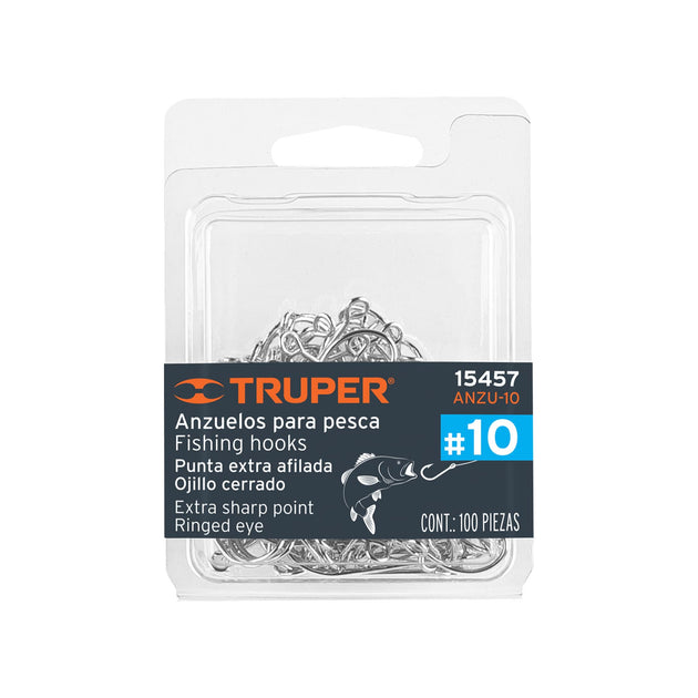 ANZU-10 Blíster con 100 anzuelos para pesca # 10, Truper
