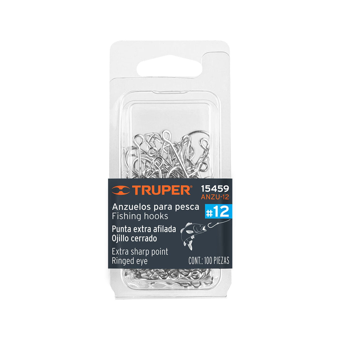 ANZU-12 Blíster con 100 anzuelos para pesca # 12, Truper