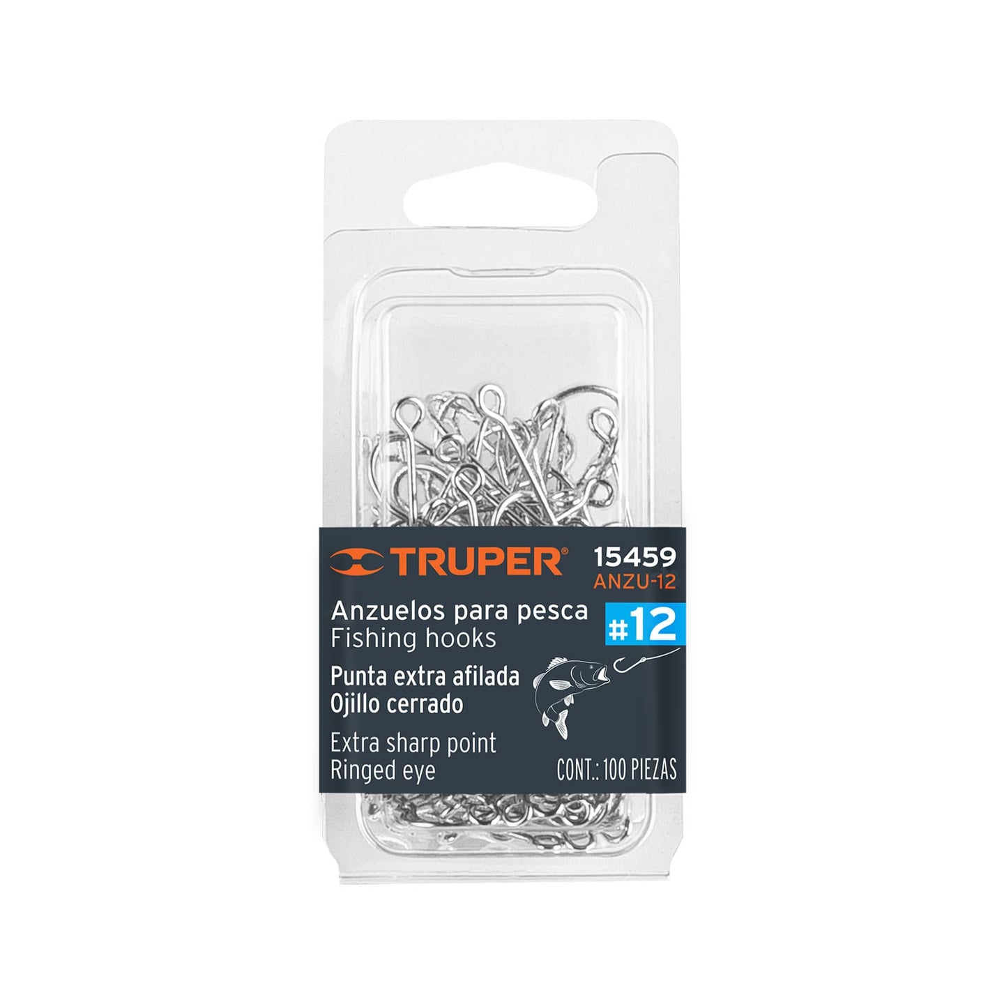 ANZU-12 Blíster con 100 anzuelos para pesca # 12, Truper