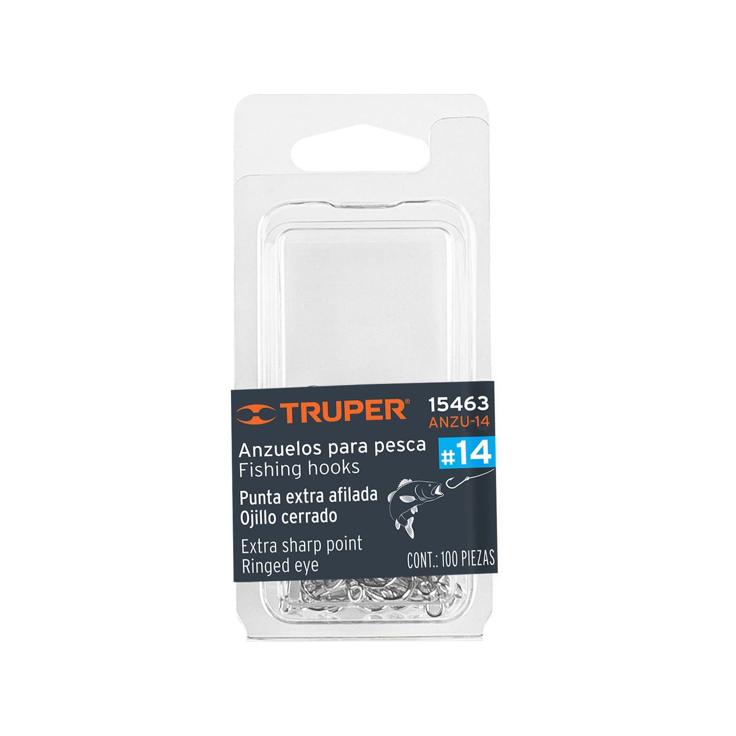 ANZU-14 Blíster con 100 anzuelos para pesca # 14, Truper