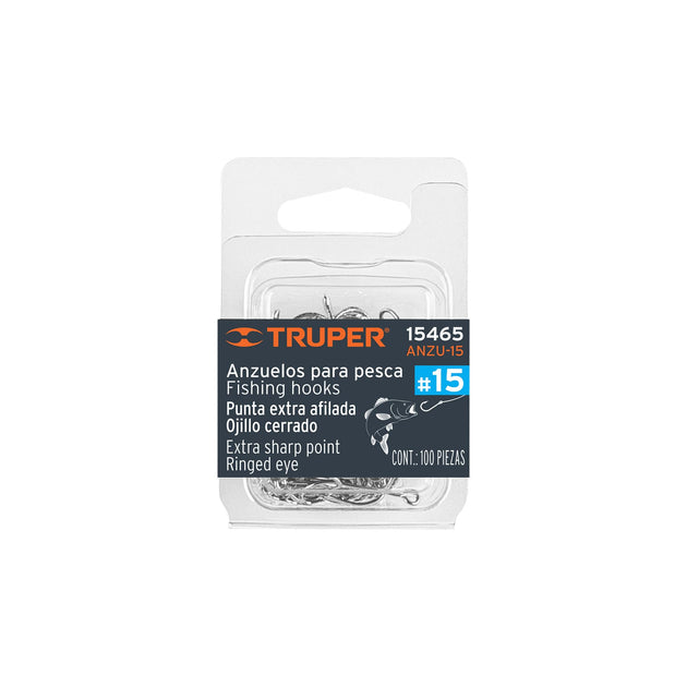 ANZU-15 Blíster con 100 anzuelos para pesca # 15, Truper