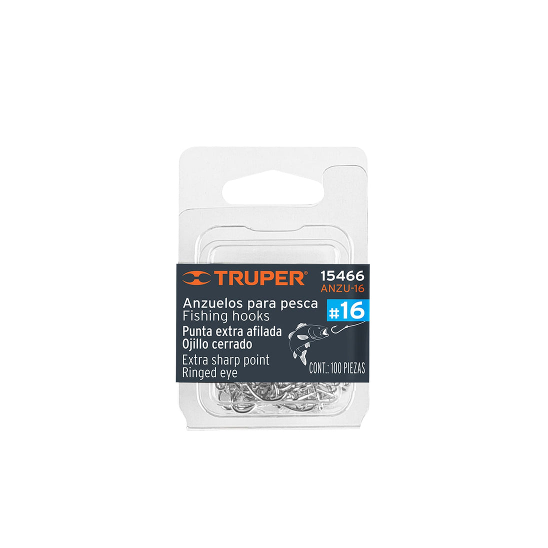 ANZU-16 Blíster con 100 anzuelos para pesca # 16, Truper