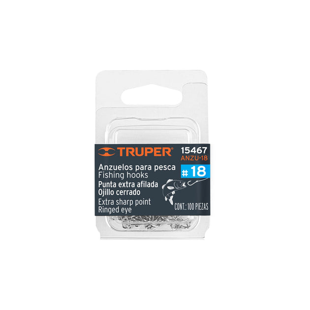 ANZU-18 Blíster con 100 anzuelos para pesca # 18, Truper