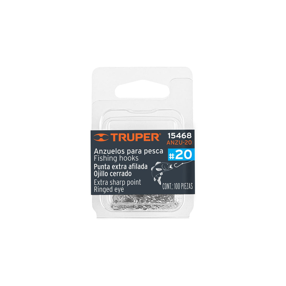 ANZU-20 Blíster con 100 anzuelos para pesca # 20, Truper