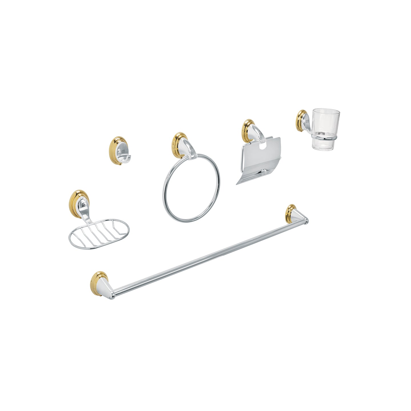 AQA-4003G Juego de 6 accesorios para baño, cromo-oro, FOSET AQUA