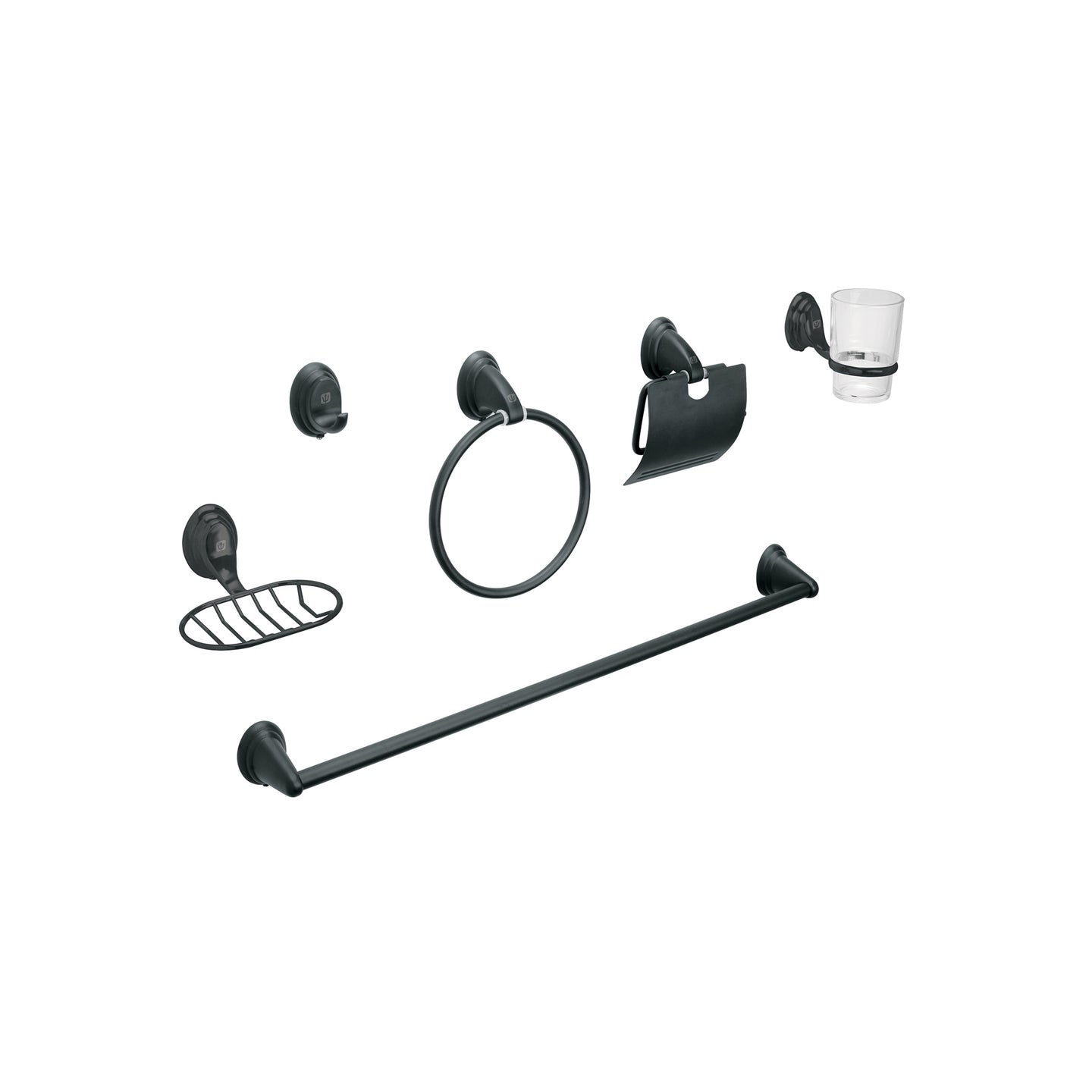 AQA-4003M Juego de 6 accesorios para baño, negro, FOSET AQUA