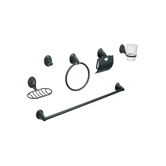 AQA-4003M Juego de 6 accesorios para baño, negro, FOSET AQUA