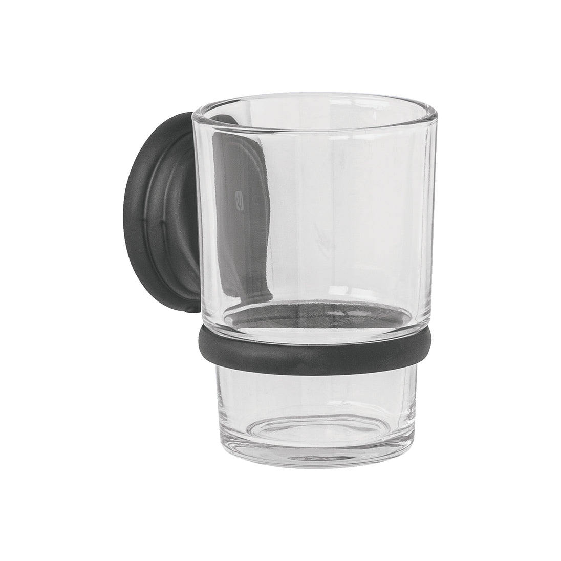 AQA-81M Portavaso cepillero con vaso de vidrio, negro, FOSET AQUA