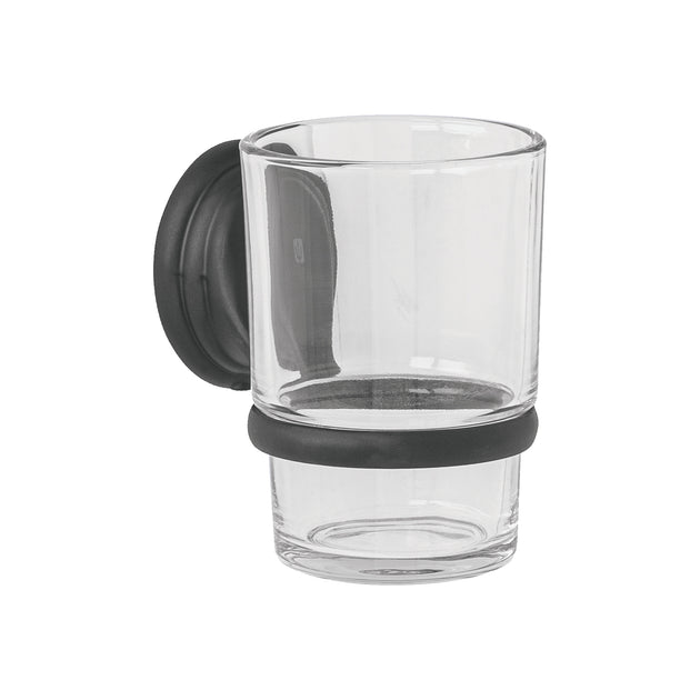 AQA-81M Portavaso cepillero con vaso de vidrio, negro, FOSET AQUA