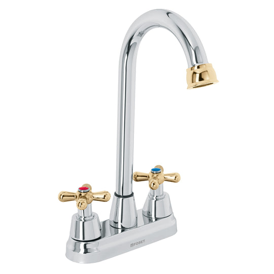 AQM-61G Mezcladora lavabo 4" cromo-oro, tipo bar, cruceta, AQUA