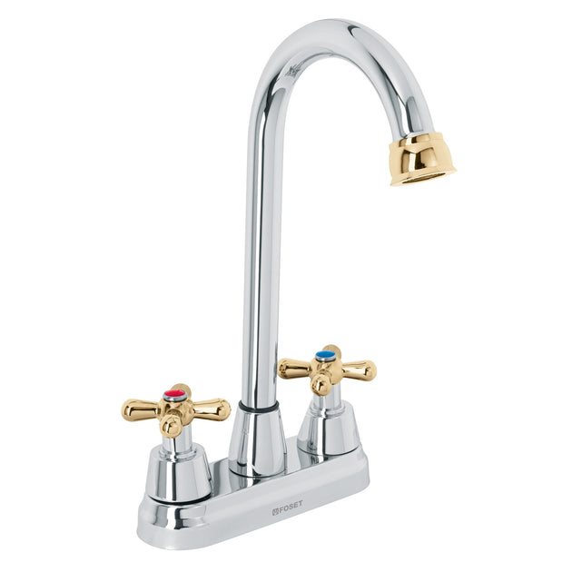 AQM-61G Mezcladora lavabo 4" cromo-oro, tipo bar, cruceta, AQUA