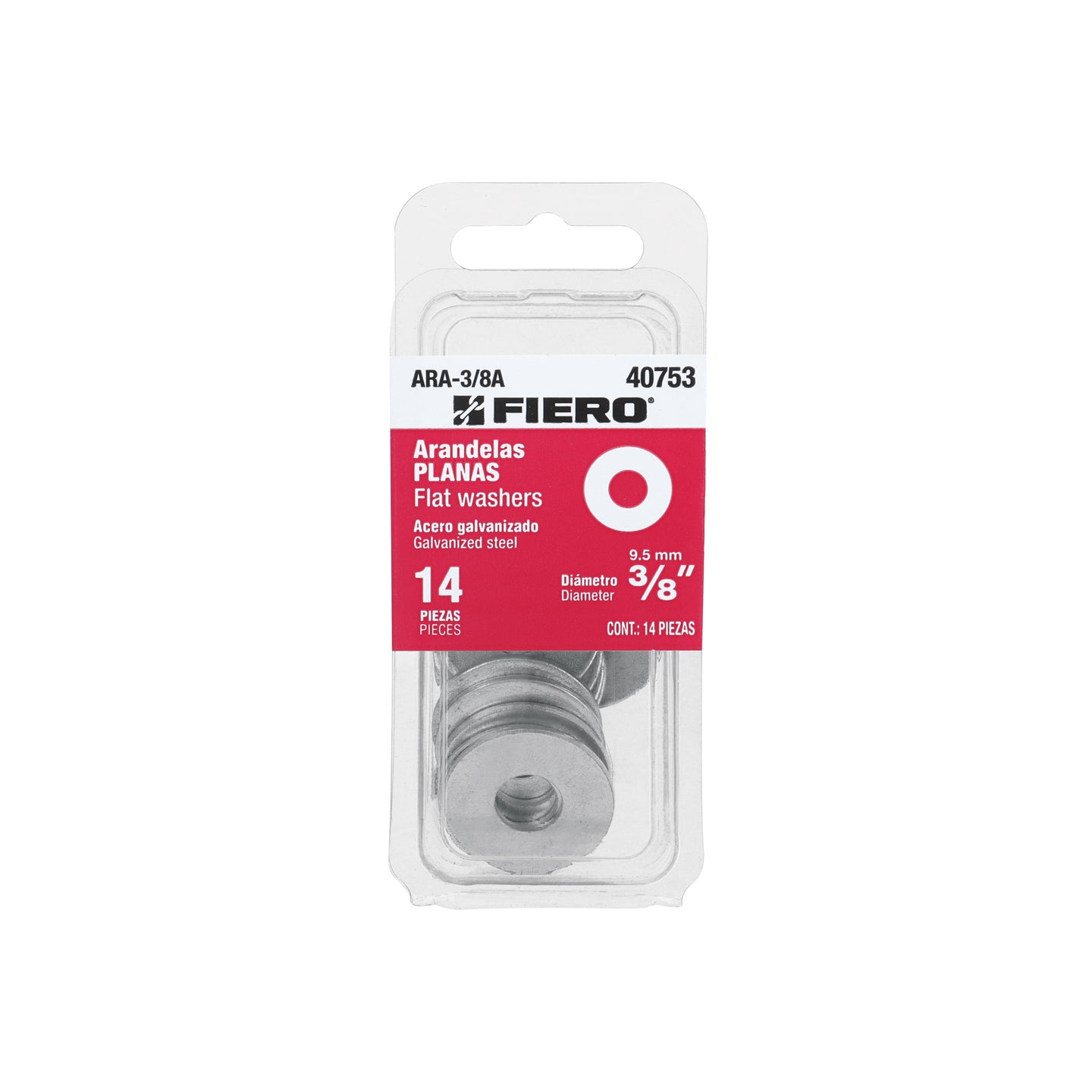 ARA-3/8A Blíster con 14 arandelas planas de 3/8", FIERO