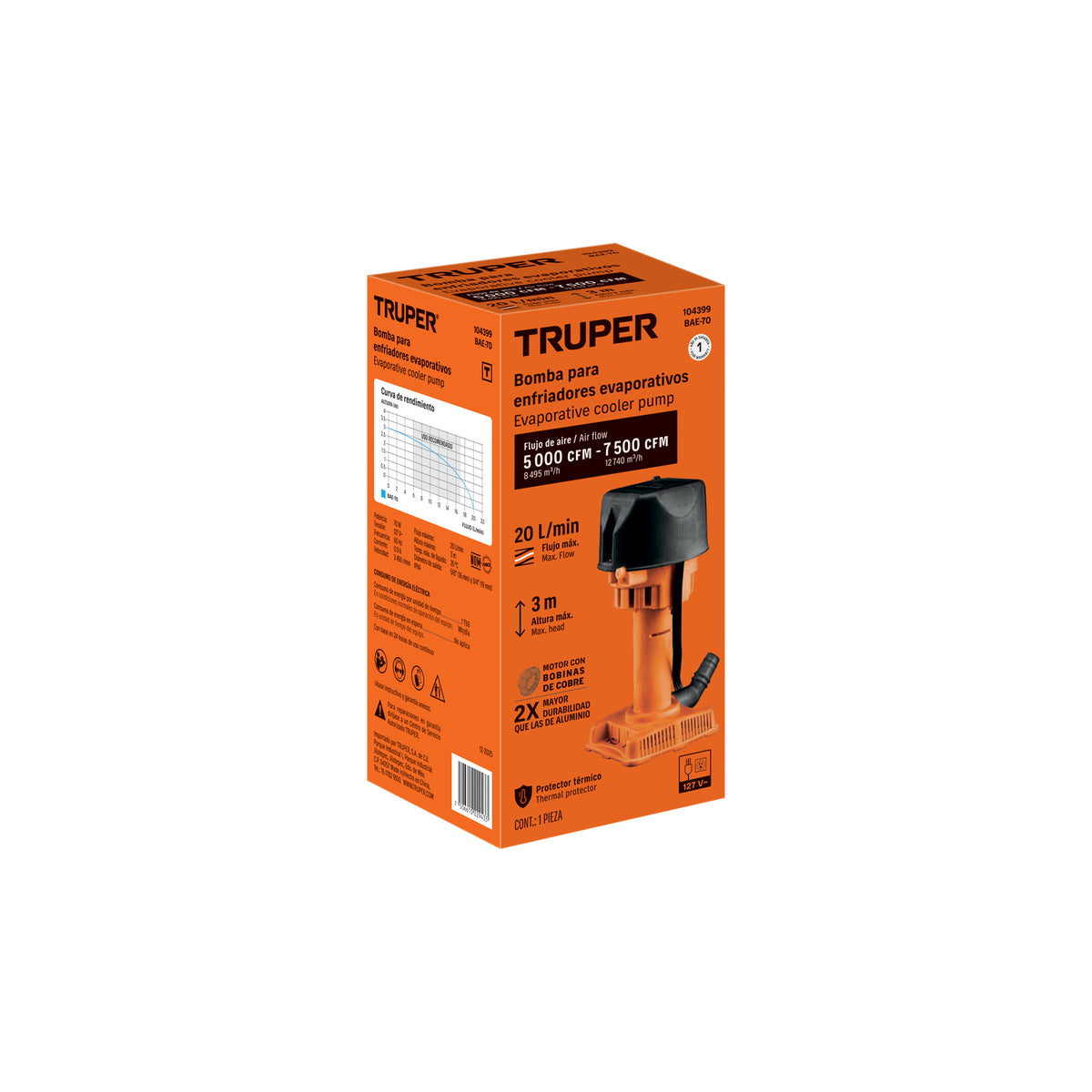 Bomba Sumergible Truper BAE-70 70W para Enfriadores 5000-7500 CFM
