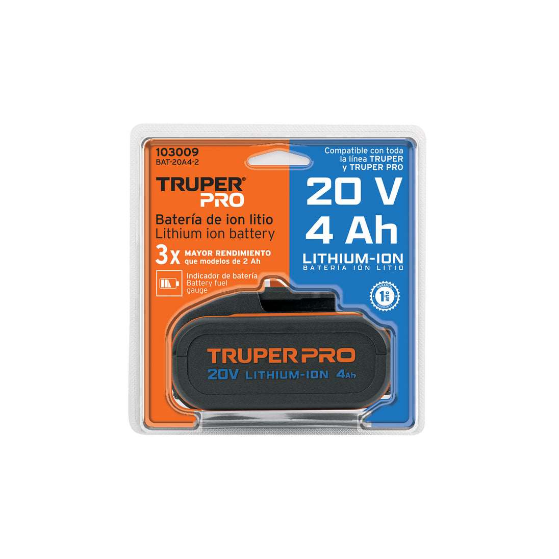 Batería Truper BAT-20A4-2, 20V, 4 Ah, Ion Litio