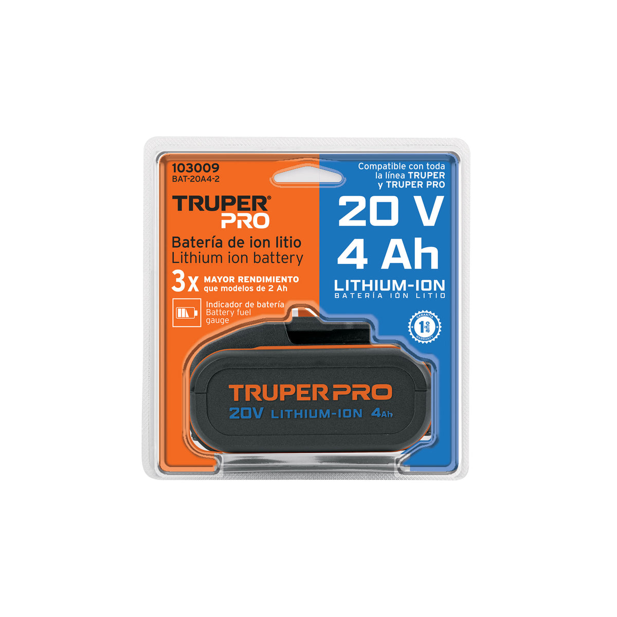 Batería Truper BAT-20A4-2, 20V, 4 Ah, Ion Litio