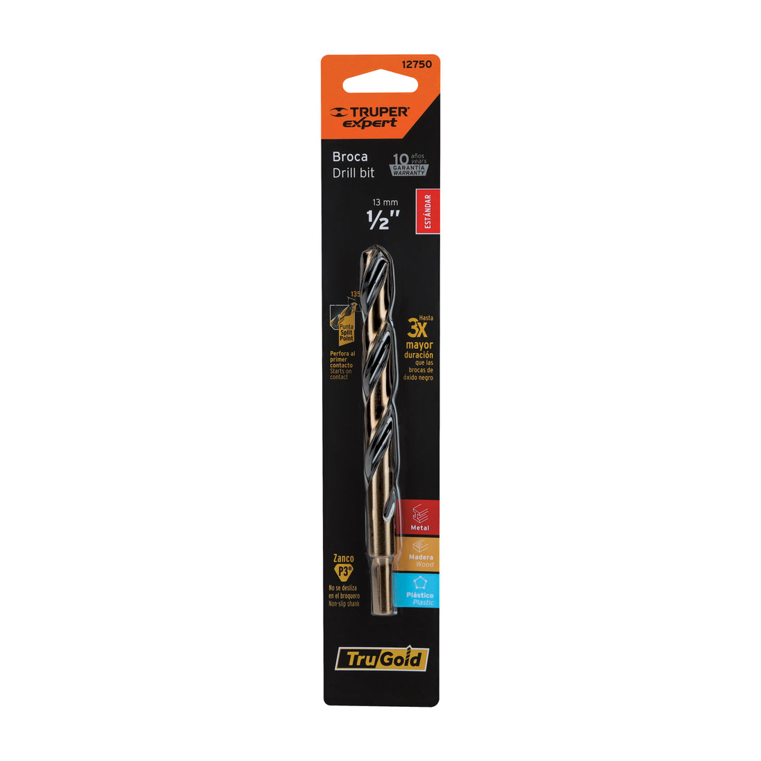 BAV-1/2-B Broca HSS 1/2" Trugold para metal en blíster, EXPERT