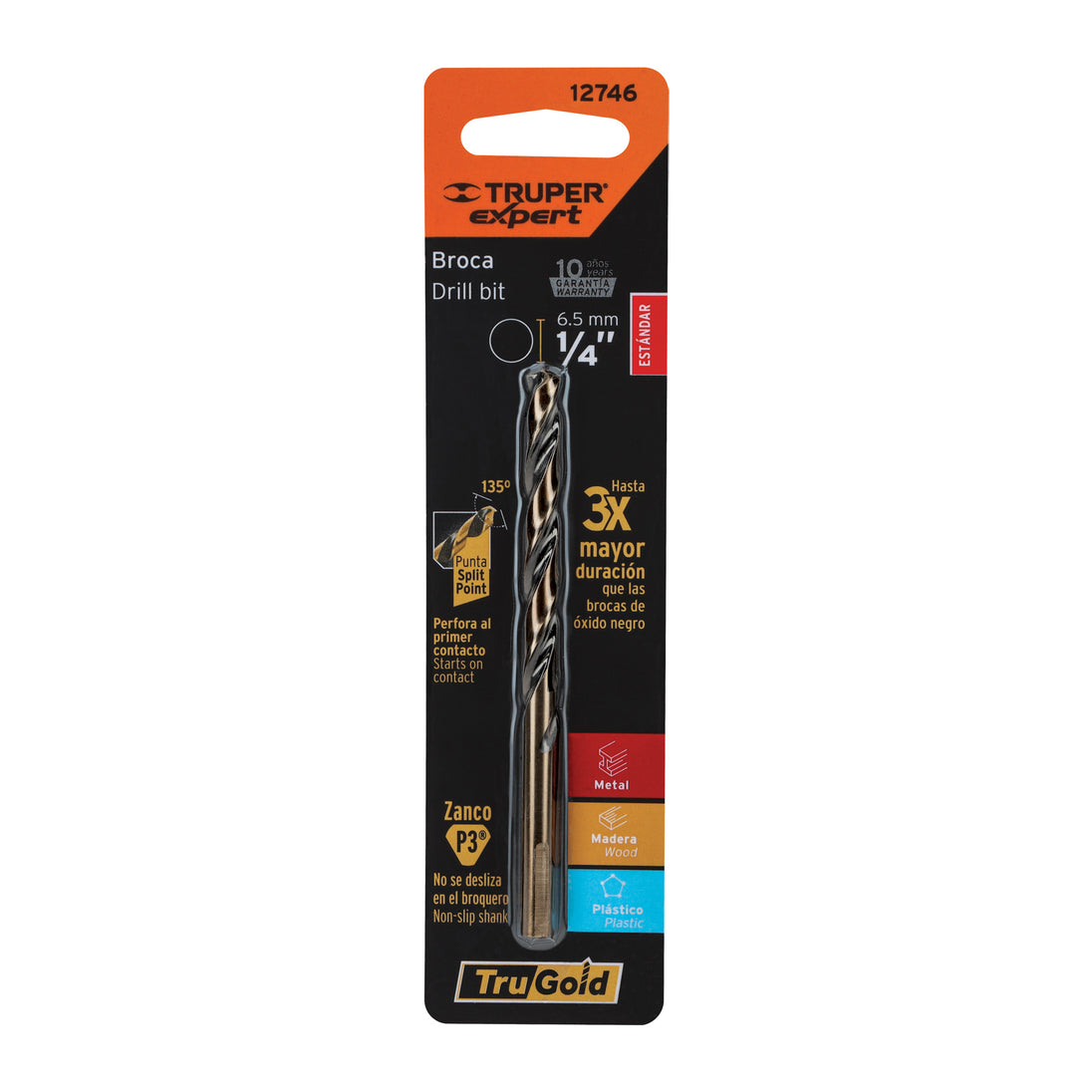 BAV-1/4-B Broca HSS 1/4" Trugold para metal en blíster, EXPERT
