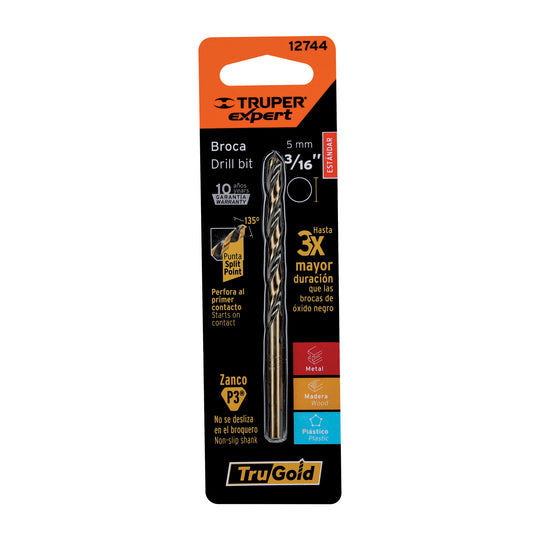 BAV-3/16-B Broca HSS 3/16" Trugold para metal en blíster, EXPERT