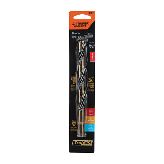 BAV-5/8-B Broca HSS 5/8" Trugold para metal en blíster, EXPERT