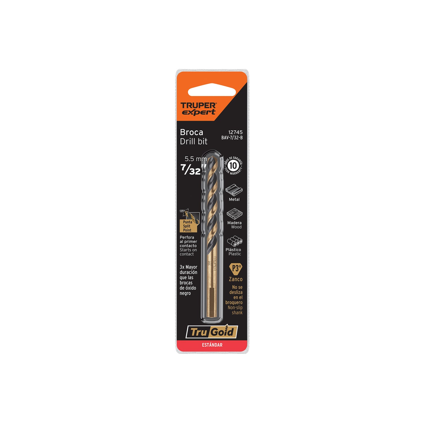 BAV-7/32-B Broca HSS 7/32" Trugold para metal en blíster, EXPERT