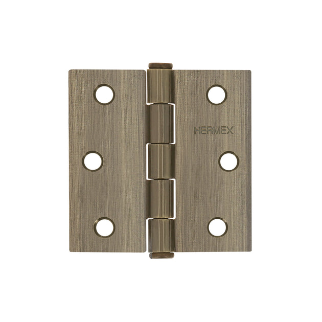 BC-252P Bisagra cuadrada 2-1/2", latón antiguo, cabeza plana, HERMEX