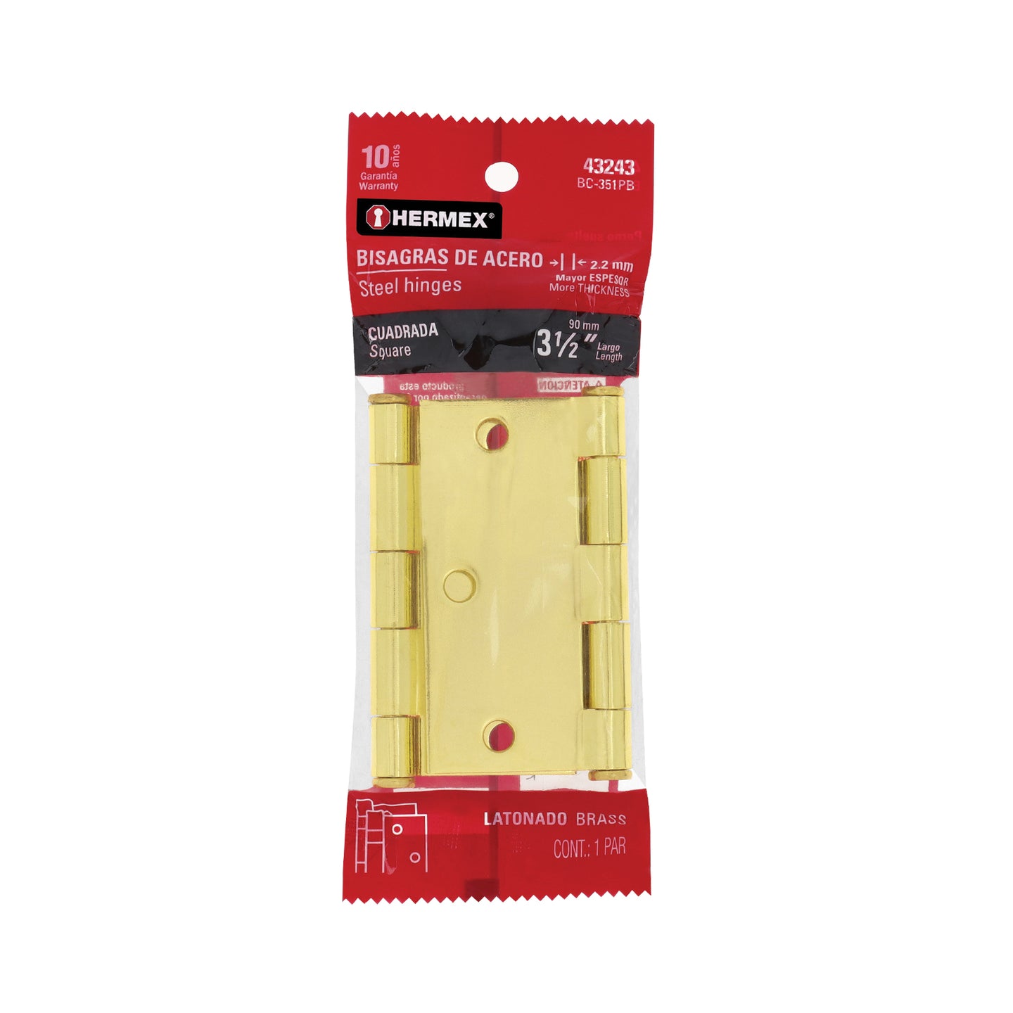 BC-351PB Bolsa 2 bisagras cuadradas 3-1/2" latonado, cabeza plana