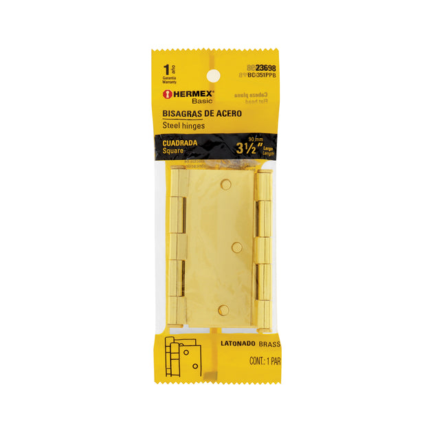 BC-351PPB Bolsa c/2 bisagras cuadradas 3-1/2",latonado, HERMEX BASIC