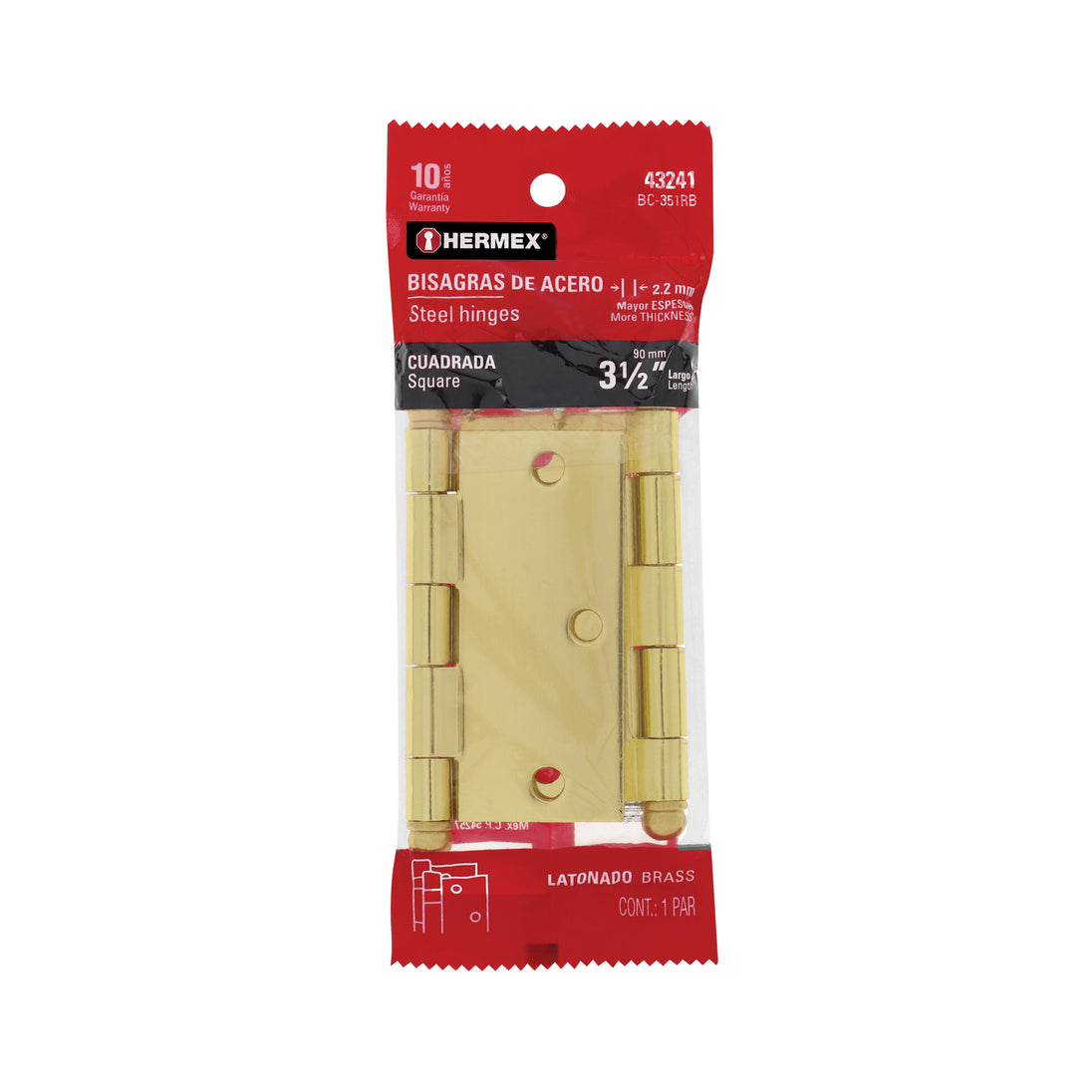 BC-351RB Bolsa 2 bisagras cuadradas 3-1/2" latonado, cabeza redonda