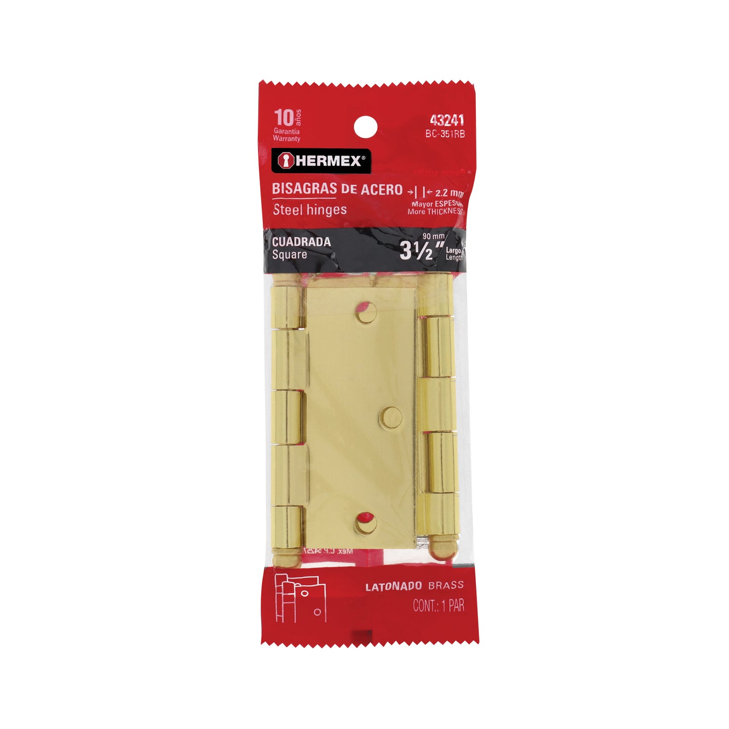 BC-351RB Bolsa 2 bisagras cuadradas 3-1/2" latonado, cabeza redonda