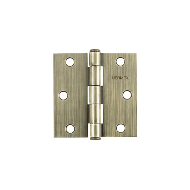 BC-352P Bisagra cuadrada 3-1/2", latón antiguo, cabeza plana, HERMEX