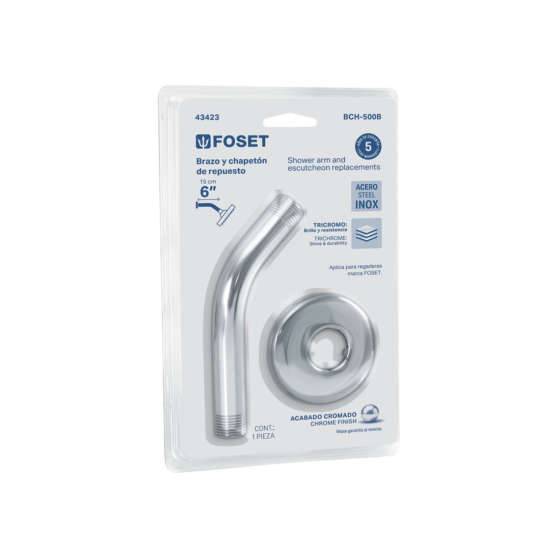 Brazo y Chapetón Foset BCH-500B, Acero Inoxidable, 15 cm