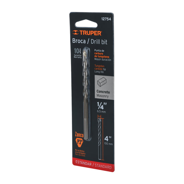 BCT-1/4X4-B Broca para concreto de 1/4 x 4" en blíster, TRUPER
