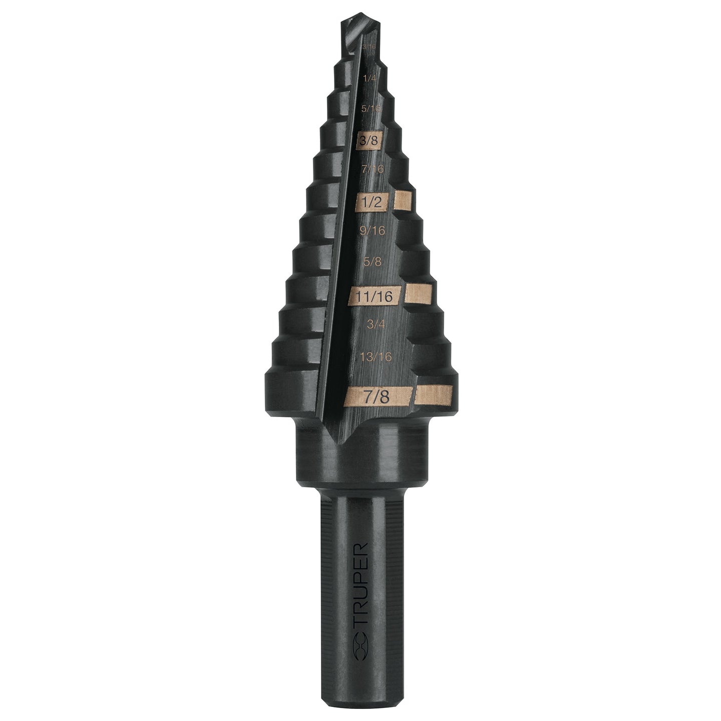 BES-12 Broca escalonada óxido negro 12escalones 3/16" a 7/8”,Truper