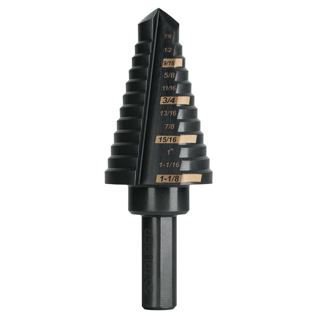 BES-12A Broca escalonada óxido negro 12escalones 7/16 a 1-1/8,Truper