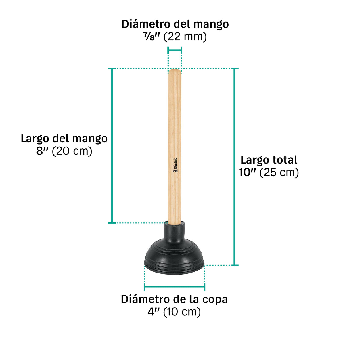 Destapador Klintek BODE-4 20cm Mango Madera | Lavabo y Fregadero