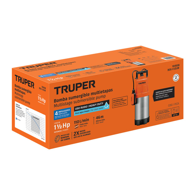 Bomba Sumergible Truper BOS-1-1/2LIM 1.5 HP | Agua Limpia