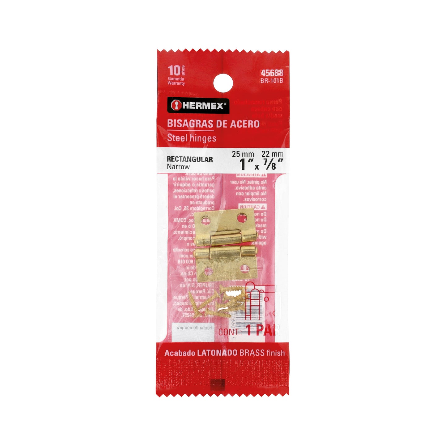BR-101B Bolsa con 2 bisagras rectangulares 1", acero latonado
