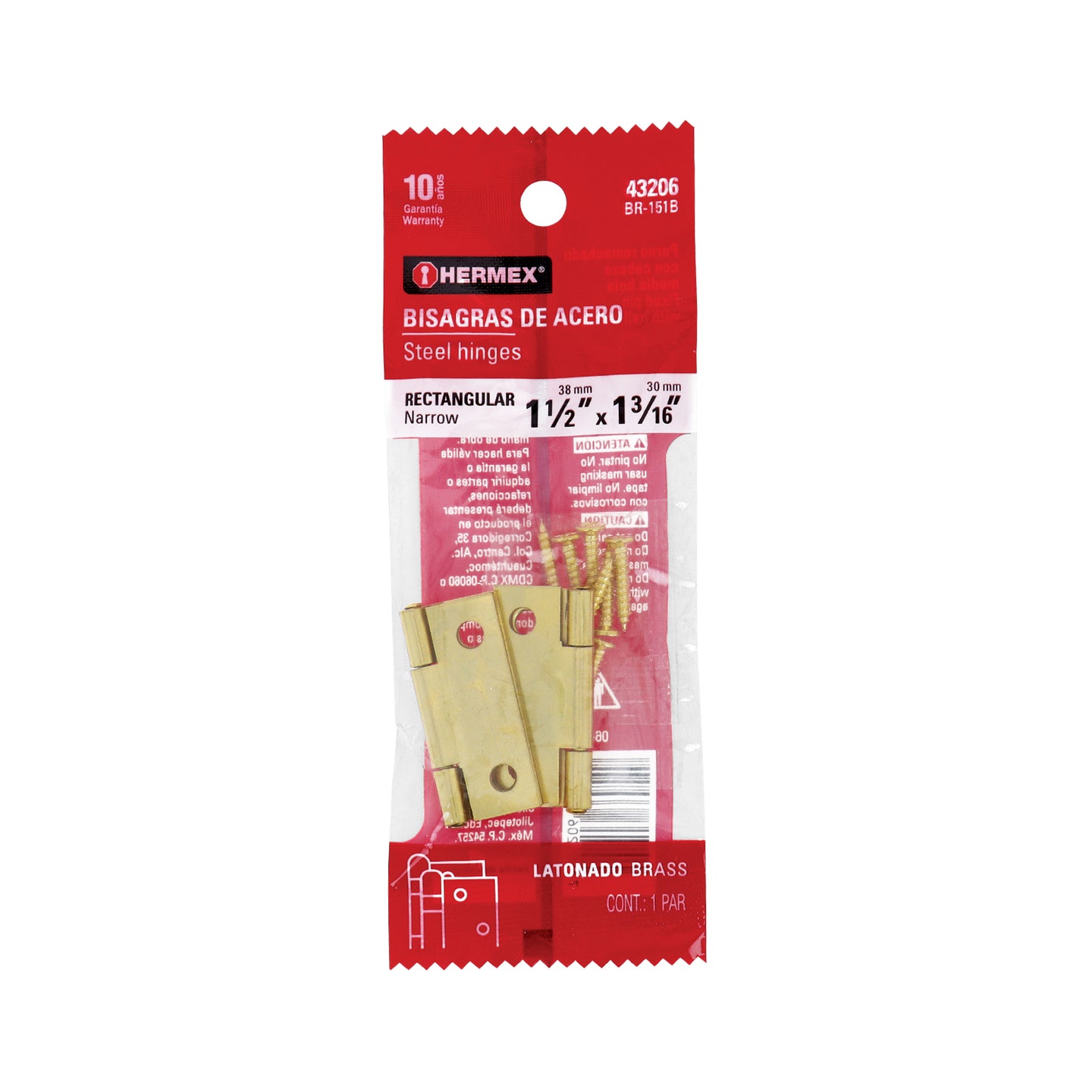 BR-151B Bolsa con 2 bisagras rectangulares 1-1/2", acero latonado