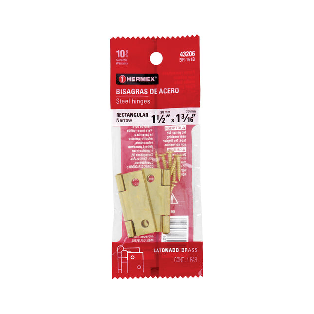 BR-151B Bolsa con 2 bisagras rectangulares 1-1/2", acero latonado