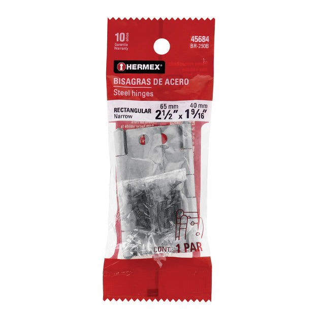 BR-250B Bolsa con 2 bisagras rectangulares 2-1/2", acero pulido