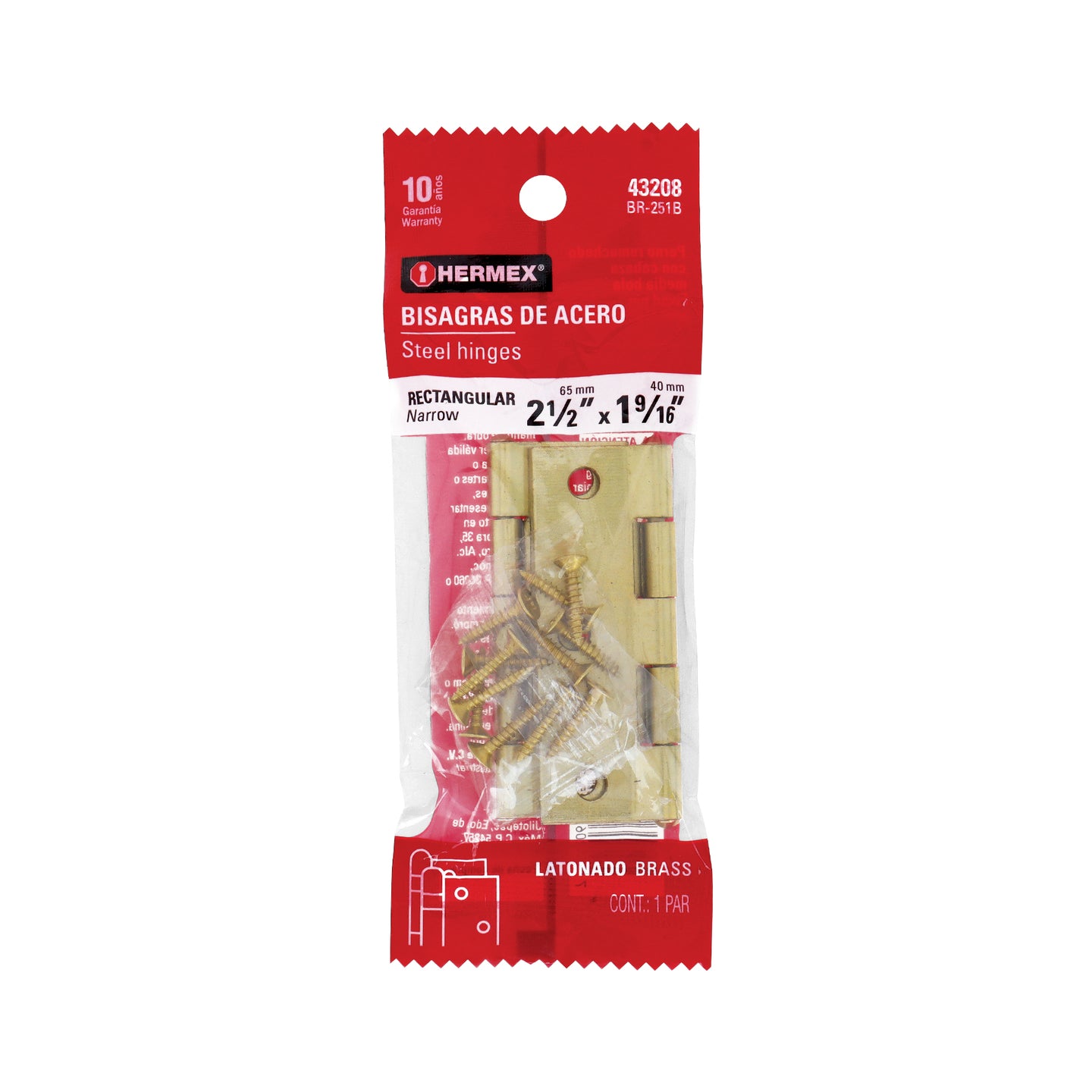 BR-251B Bolsa con 2 bisagras rectangulares 2-1/2", acero latonado