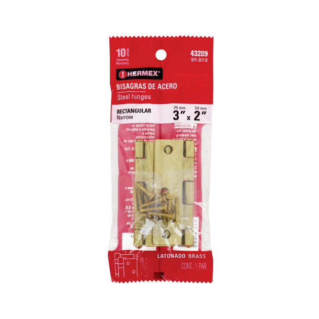 BR-301B Bolsa con 2 bisagras rectangulares 3", acero latonado