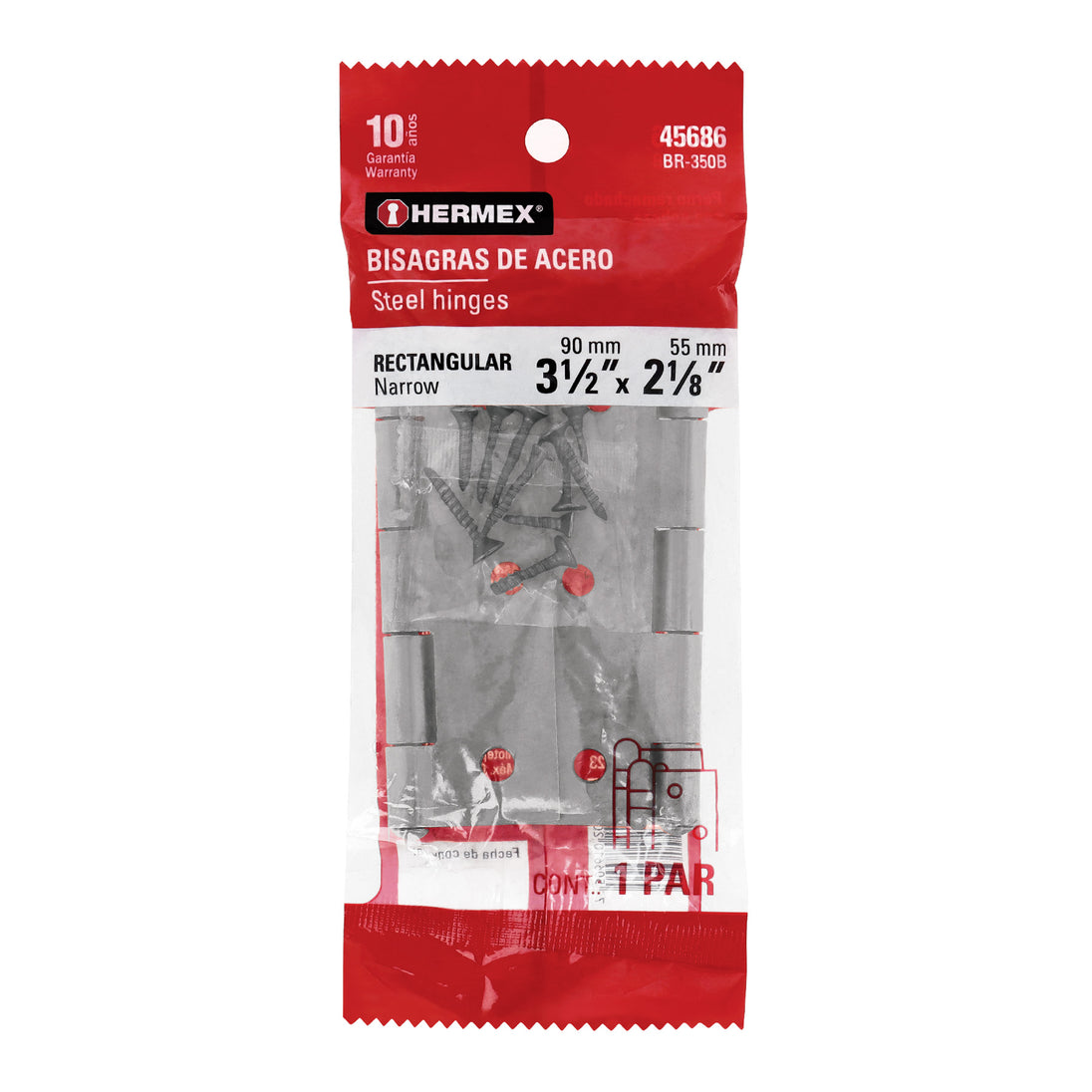 BR-350B Bolsa con 2 bisagras rectangulares 3-1/2", acero pulido